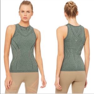 Alo Yoga Women's Seamless Perforated Lark Tanks In Heather Hunter Green Size S